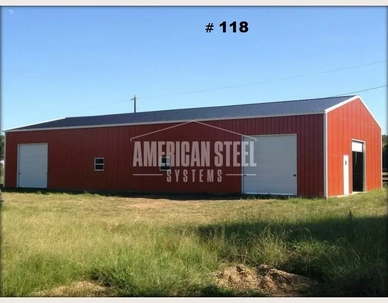 Red Steel Workshop with white doors