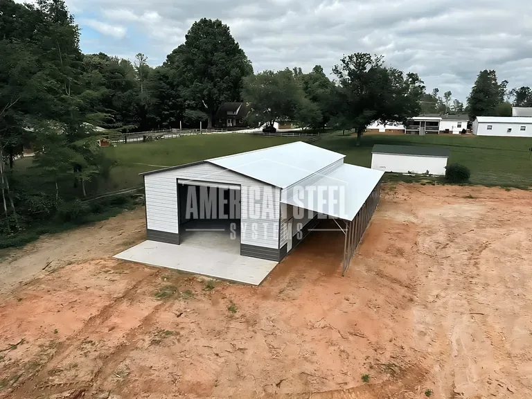 Steel Garage with Open Lean-to