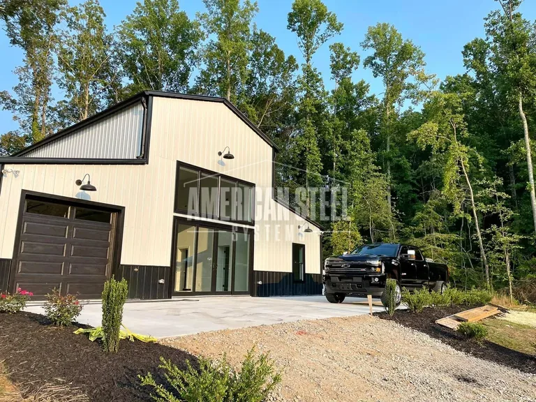 Custom White Barndominium with black trim